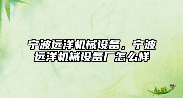 寧波遠洋機械設備，寧波遠洋機械設備廠怎么樣