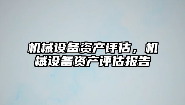 機械設備資產評估，機械設備資產評估報告