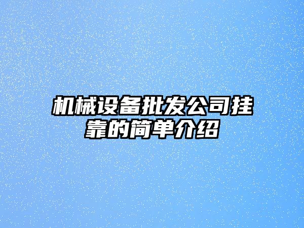 機械設備批發公司掛靠的簡單介紹