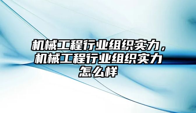 機械工程行業(yè)組織實力，機械工程行業(yè)組織實力怎么樣