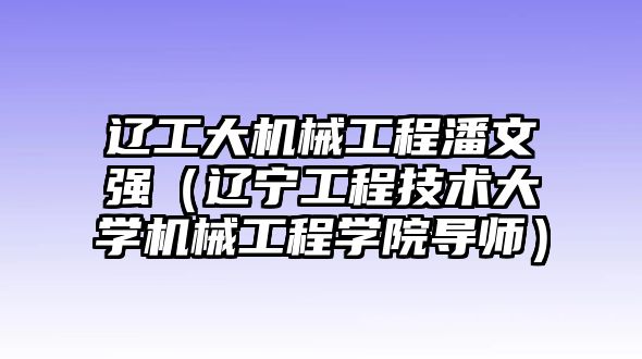 遼工大機械工程潘文強（遼寧工程技術大學機械工程學院導師）