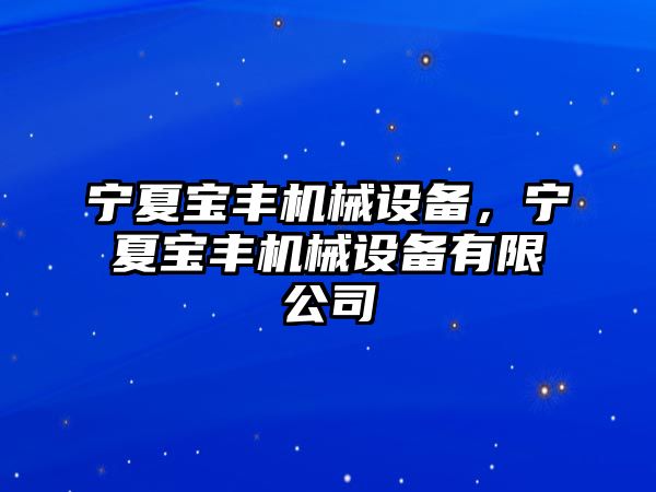 寧夏寶豐機械設備，寧夏寶豐機械設備有限公司