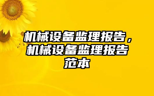 機械設備監理報告，機械設備監理報告范本