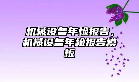 機械設備年檢報告，機械設備年檢報告模板