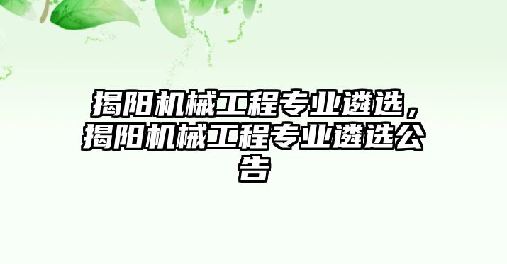 揭陽機械工程專業遴選，揭陽機械工程專業遴選公告