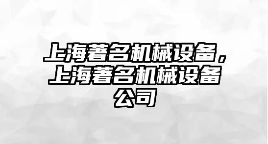 上海著名機(jī)械設(shè)備，上海著名機(jī)械設(shè)備公司