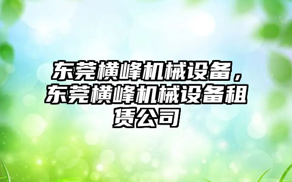 東莞橫峰機械設備，東莞橫峰機械設備租賃公司