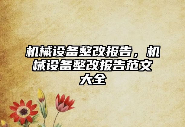 機械設備整改報告，機械設備整改報告范文大全